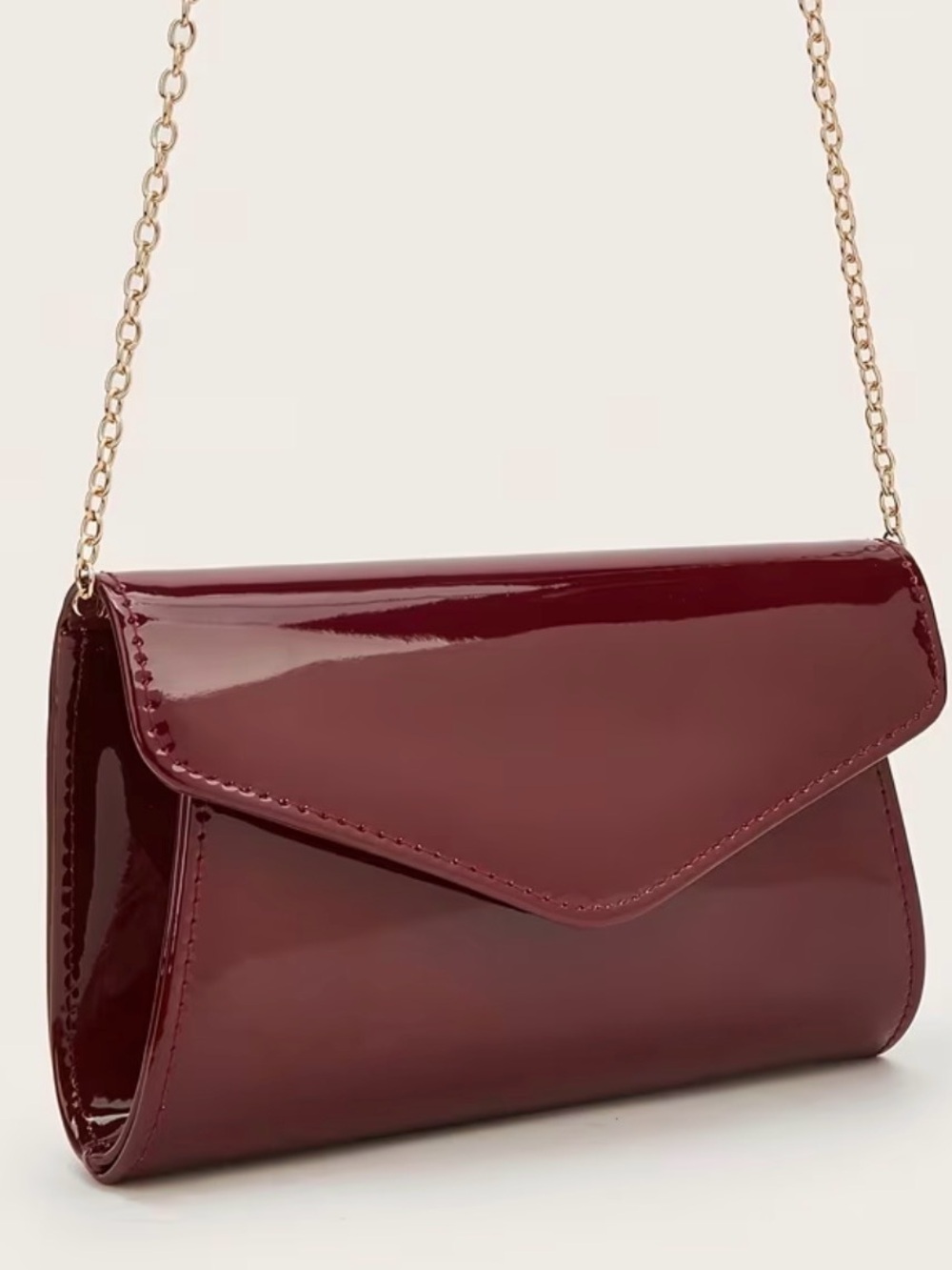 Women's Patent Envelope Crossbody Bag - Burgundy